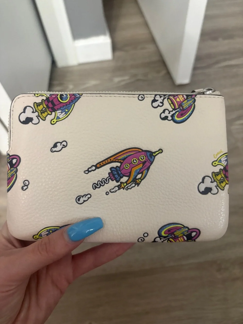 Coach White Rocket Print Leather Wristlet - Picture 3 of 4